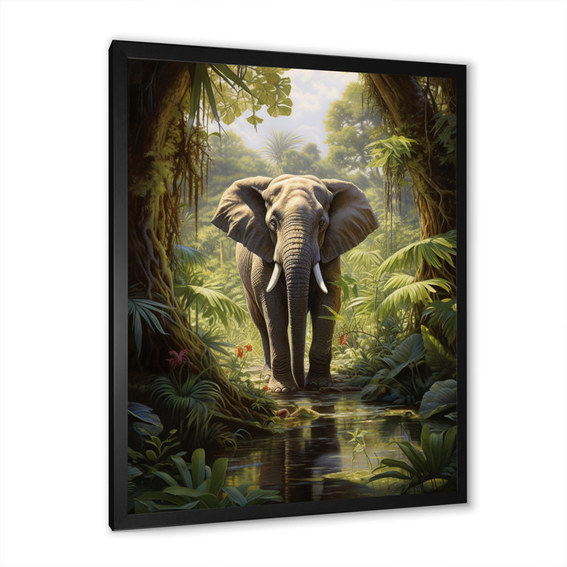 «Clarencia Elephant Jungle Sanctuary IV», reproduction sur toile, H 44 po x l 34 po x P 1,5 po, Cadre photo noir