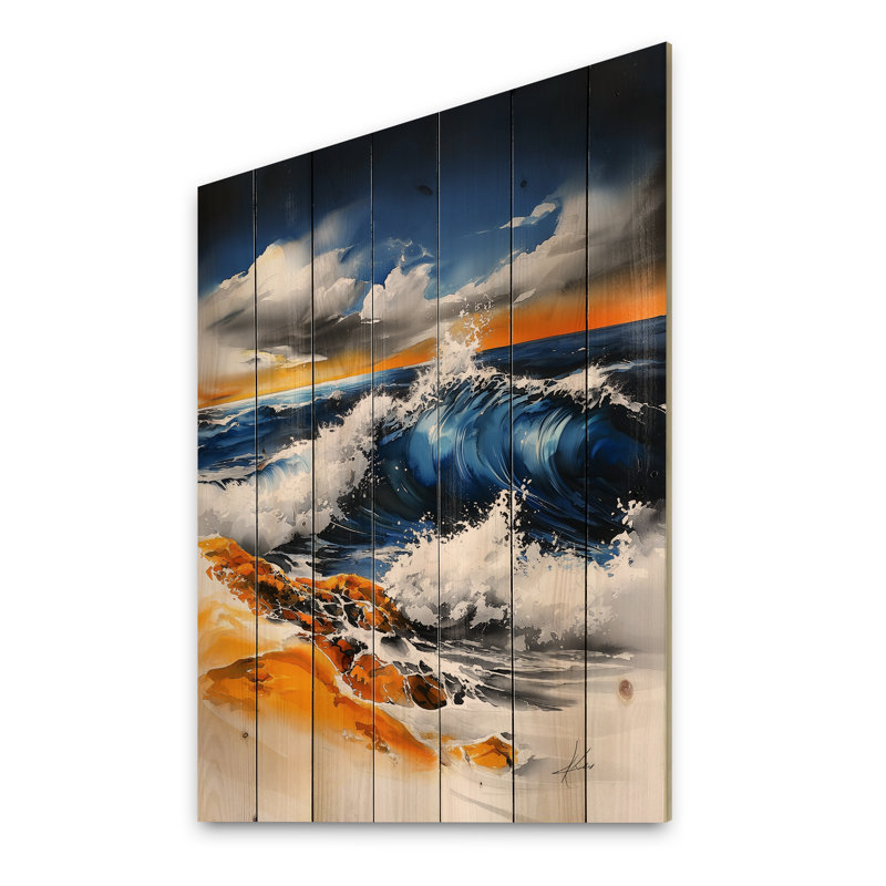 Abstrait vagues océaniques en Californie I - paysage mural en bois sur bois de pin naturel, H 44 po x l 34 po