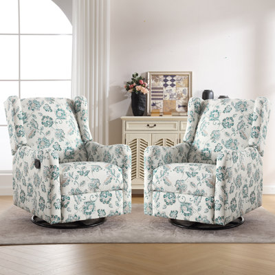 Asire 27.5" Floral Manual Swivel Glider Rocking Upholstered Recliner with Wingback