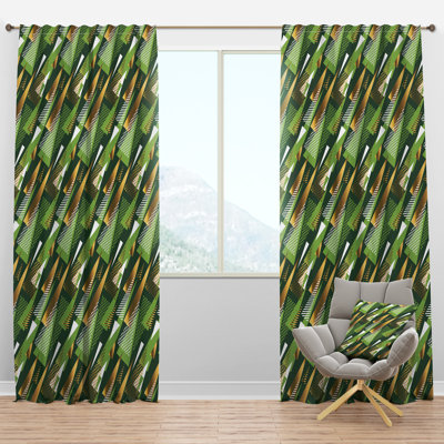 Panneau de rideau simple semi-diaphane avec passe-tringle Mid-Century Triangular Design I