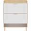 Rangement à chaussures pour hall d'entrée 31,5 pouces avec 2 tiroirs rabattables, esthétique nordique, pieds en bois massif, portes d'armoire autoportantes d'inspiration design, combinaison blanche et naturelle