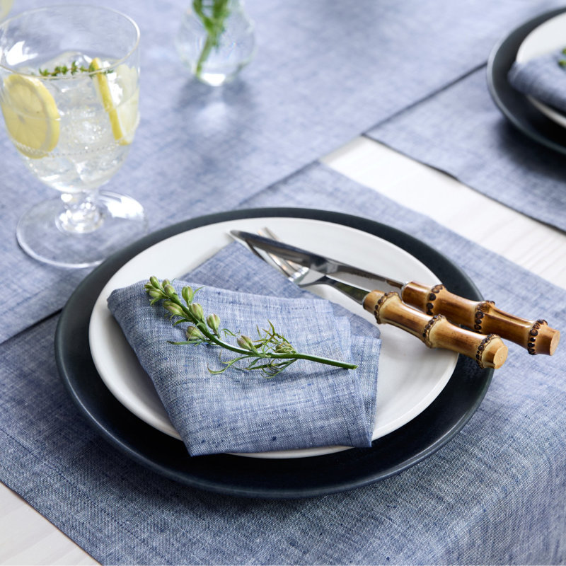100% Pure Linen Dinner Napkins - Athena, Chambray Indigo