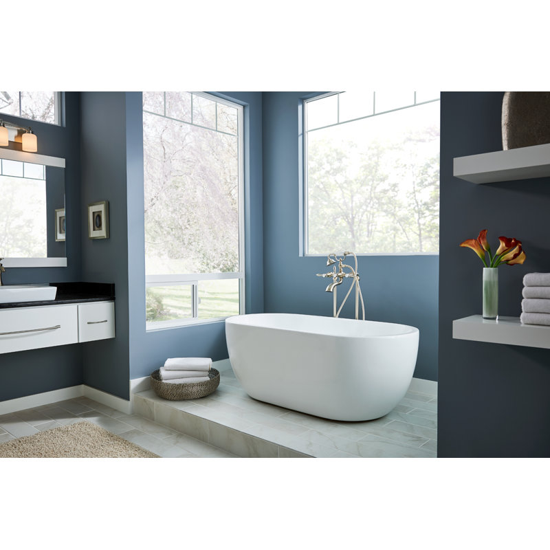 Weymouth Double Handle Floor Mounted Clawfoot Tub Faucet Trim with Diverter and Handshower, Brushed Nickel