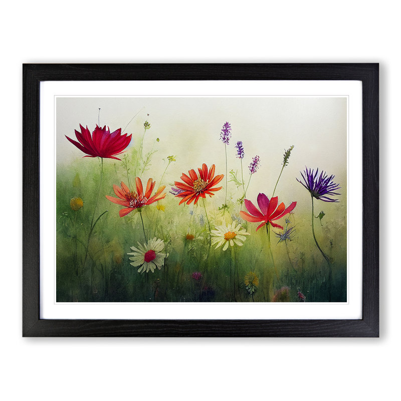 Expressive Wildflowers Floral - Single Picture Frame Print, Black, 34cm H x 46cm W x 2cm D