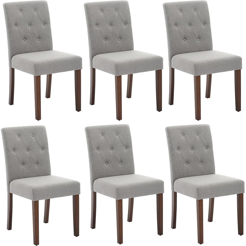 Upholstered Fabric Dining Chairs with Wood Legs & Padded Seats, Gray
