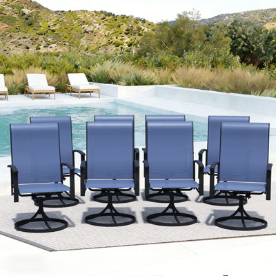 Swivel Patio Chairs Set of 8, Outdoor Swivel Armchairs, High Back Metal Dining Chairs for Outside, Ergonomic Patio Swivel Chairs, All-Weather Garden D by Red Barrel Studio