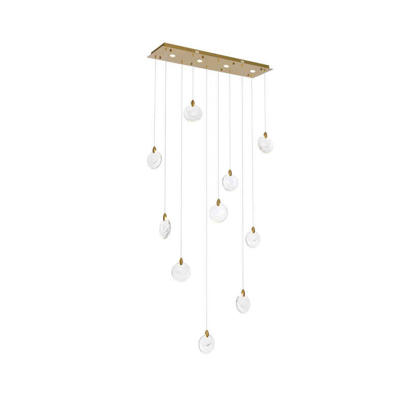 Luminaire suspendu en cristal Avery, H 125 po x l 42 po x P 12 po, Or satiné