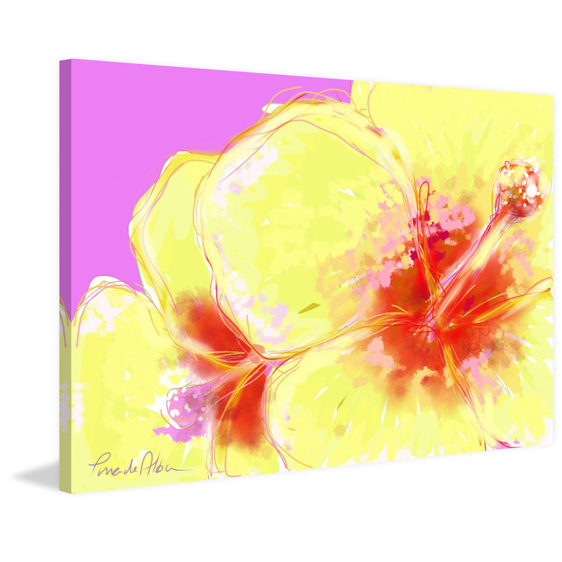 Yellow Hibiscus Floral Canvas Print with Wooden Frame