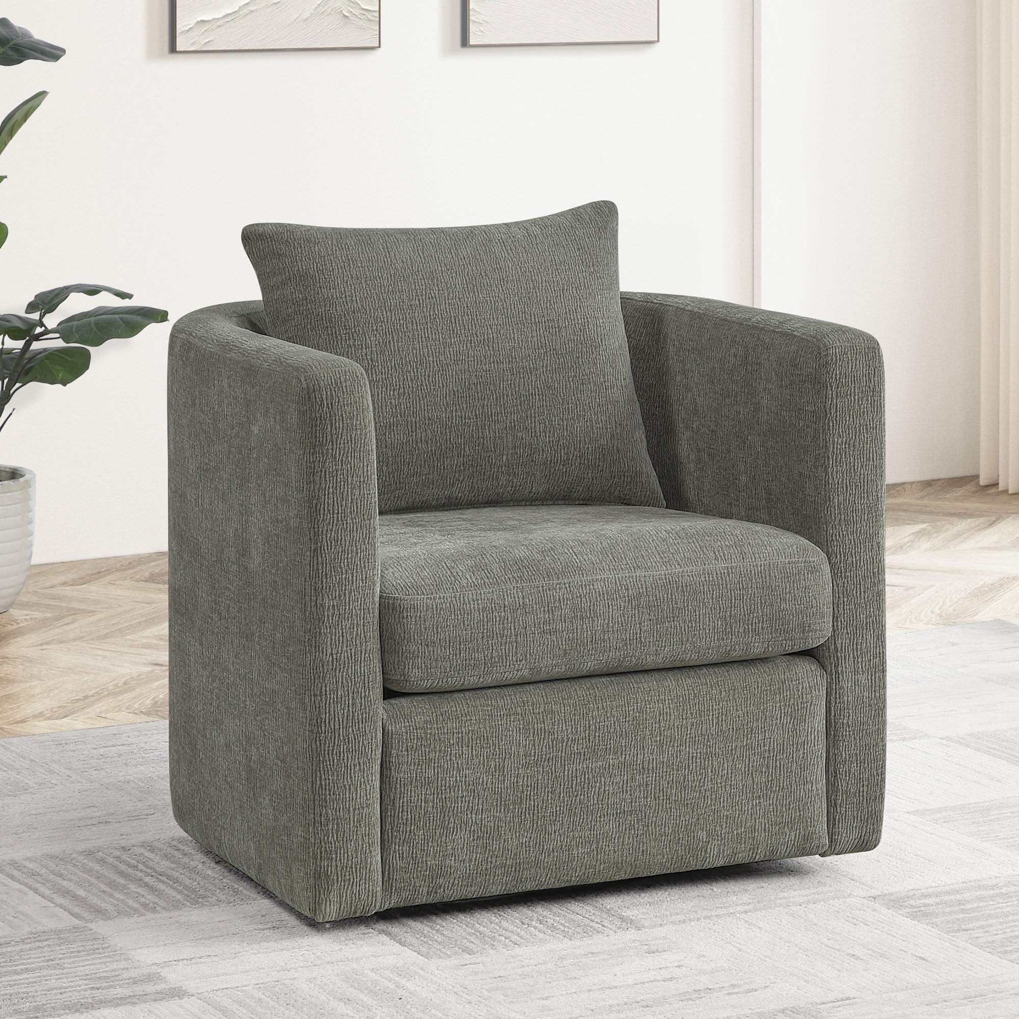 Fran Swivel Barrel Chair, Gray Polyester