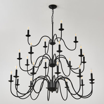 Farmhouse Chandelier, Industrial Black Metal for High Ceiling Rooms, Adjustable Height, E12 Base