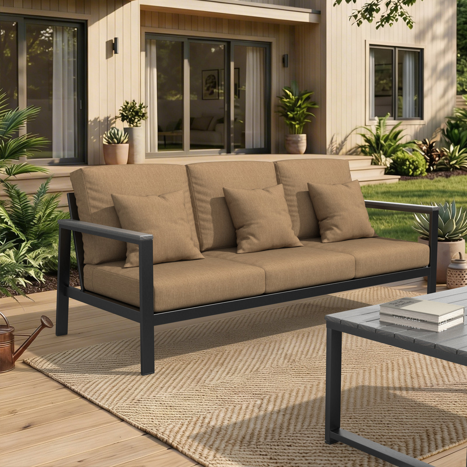 Townsend 80" Sunbrella® Patio Sofa, Sunbrella® Canvas Heather Beige, Yes, Coastal Gray