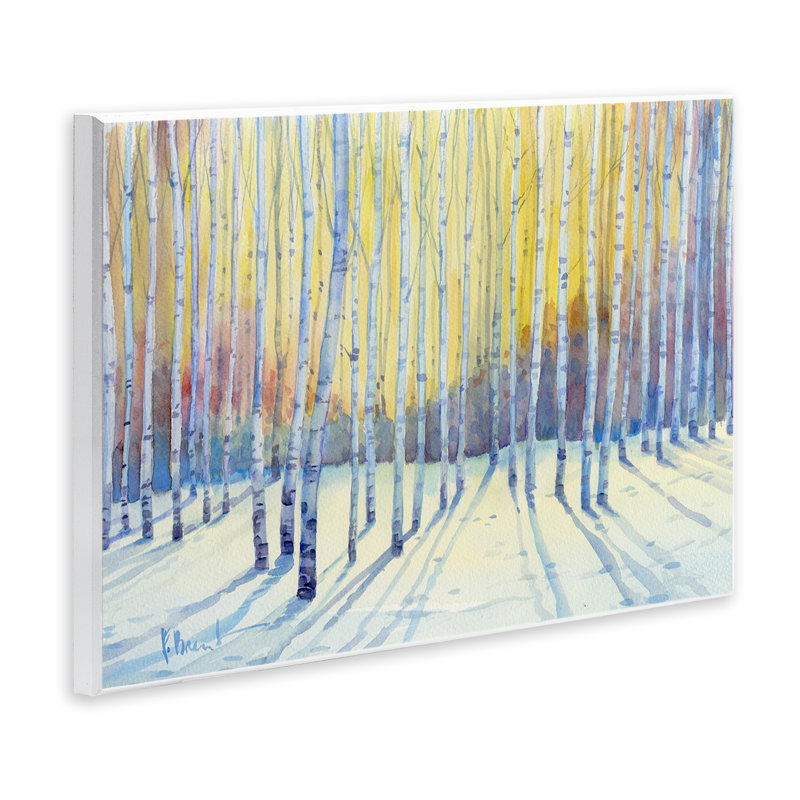 Sunlit Winter Birch Trees, plaque murale par Paul Brent, H 10 po x l 15 po