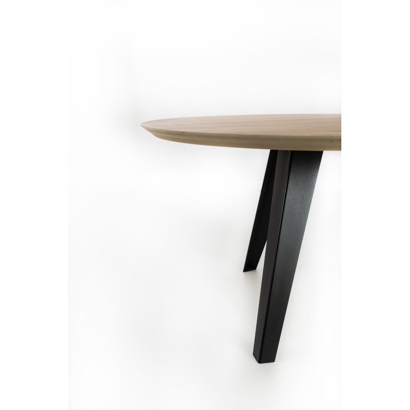 Leedey Oak Round Solid Wood Top Metal Base Dining Table, Oak