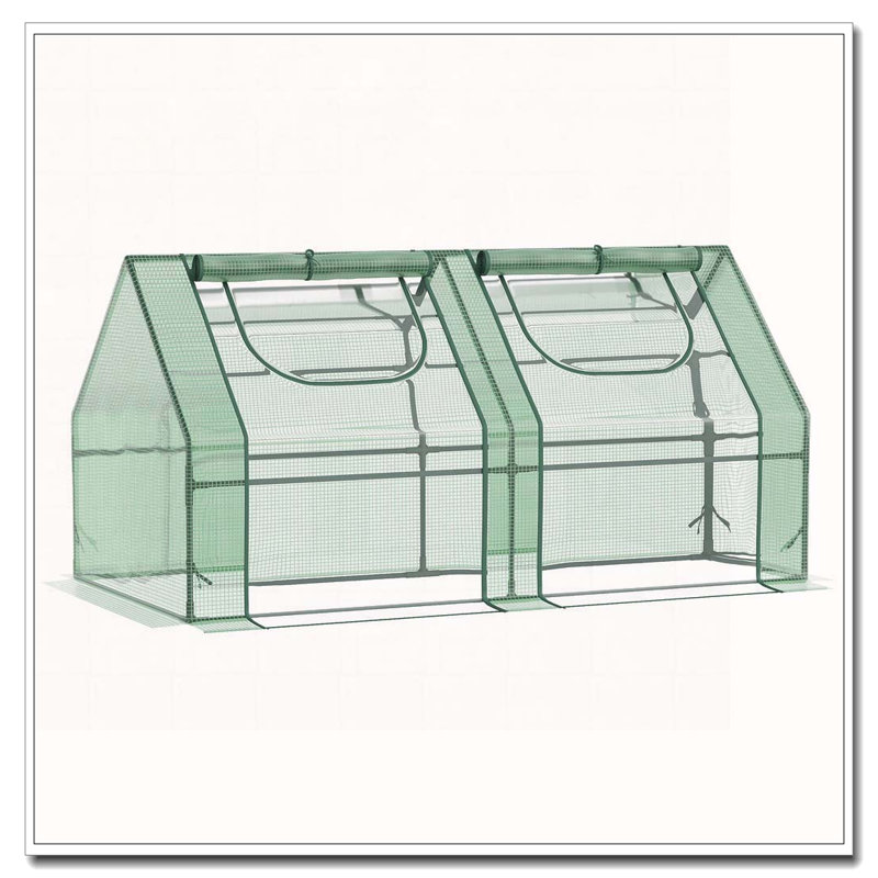 Outsunny 6' x 3' x 3' Portable Greenhouse, Garden Green House with 2 PE/Plastic Covers, Steel Frame and 2 Roll Up Windows, Green