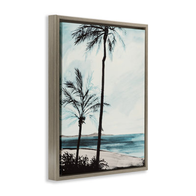 «Beach Palm Silhouettes», toile encadrée brune par Linda Baliko