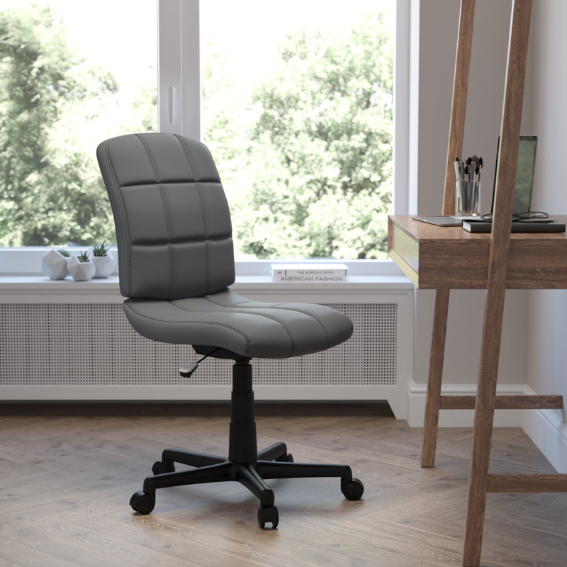 Mid-Back Quilted Vinyl Swivel Task Office Chair, No Arms, Grey