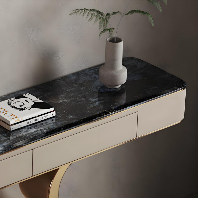 Console légère en métal de style luxueux., H 38 po x l 55 po x P 13,7 po