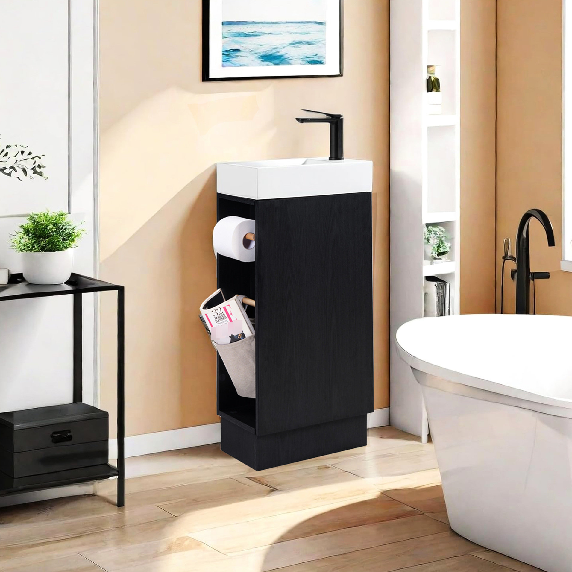 Ebern Designs 16 Inch Bathroom Vanity In Black Walnut For Tight Spaces ...
