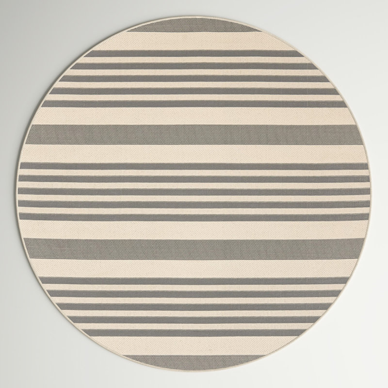Pontianak Performance Striped Indoor/Outdoor Area Rug, Round 6'7"