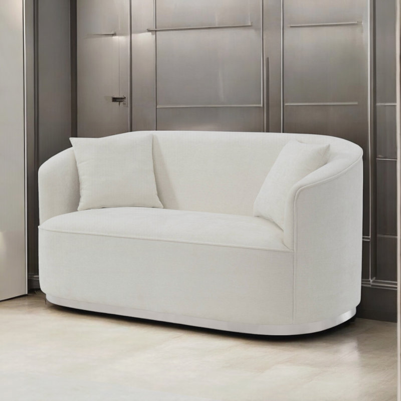 Upholstered " Chenille Sofa, L 64 po, Chenille beige