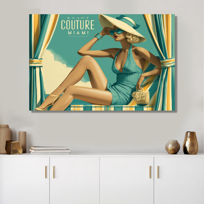 Décoration murale Déco Miami Poolside - Femme élégante, impression sur métal