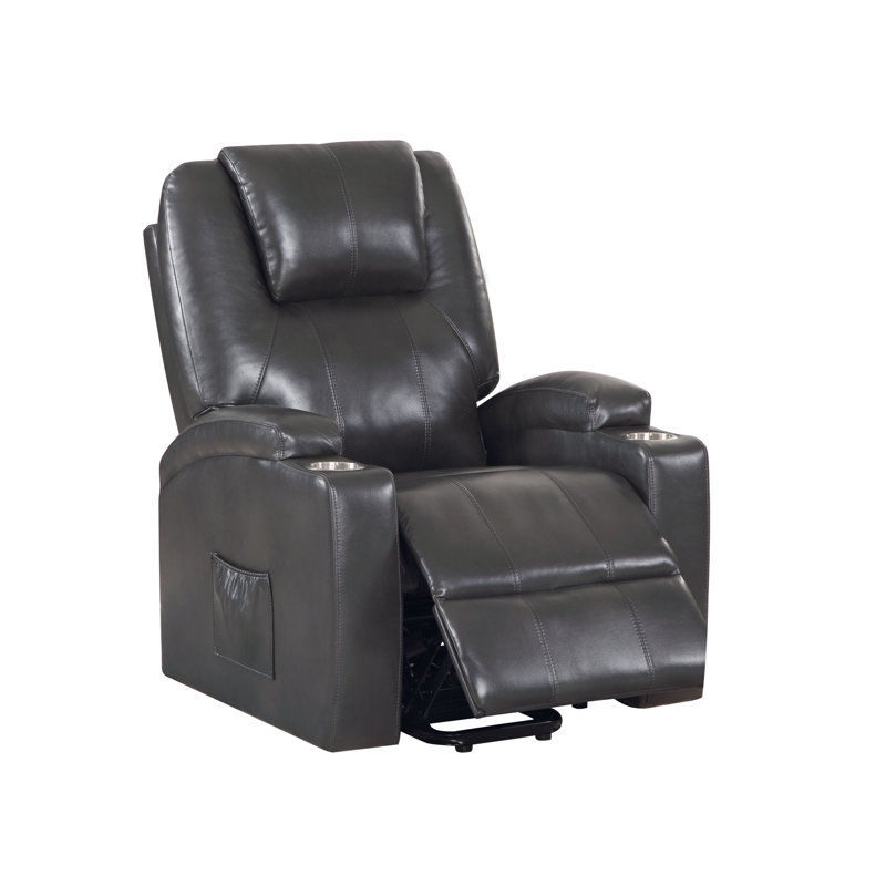 Fauteuil inclinable en cuir gris acier avec relevage et massage