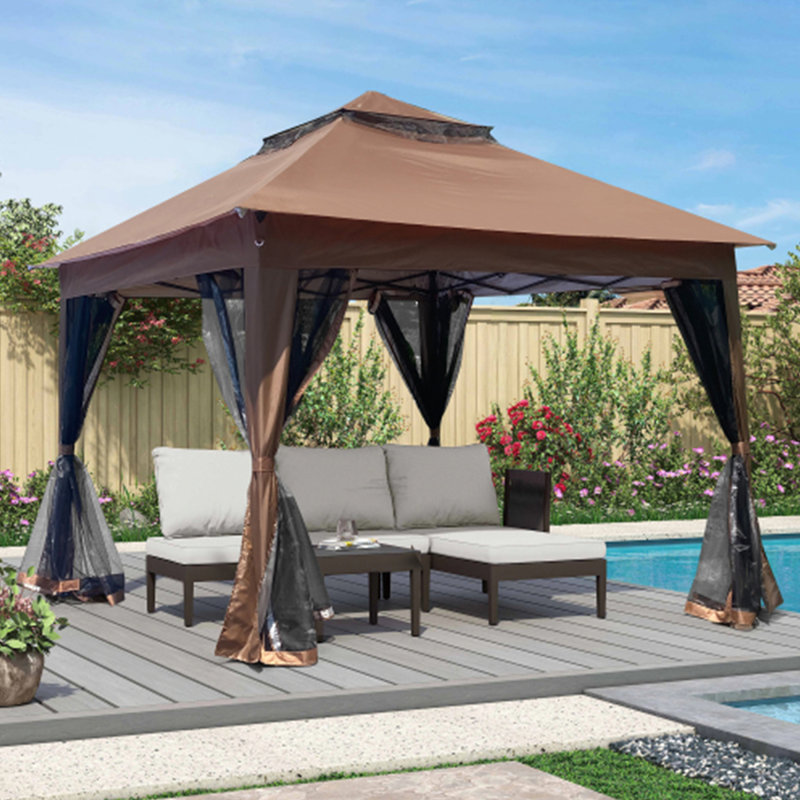 11”x 11” Outdoor retractable garden pavilion, Brown