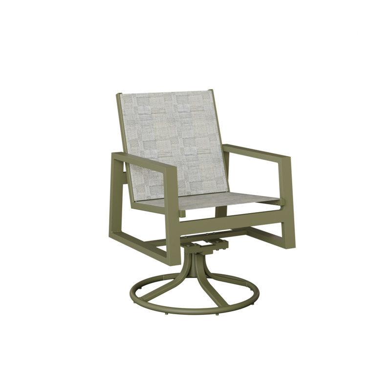 Chaise berçante pivotante en aluminium Vida Luna avec tissu Kozo Abalone, Solido Luxe, Vert sauge