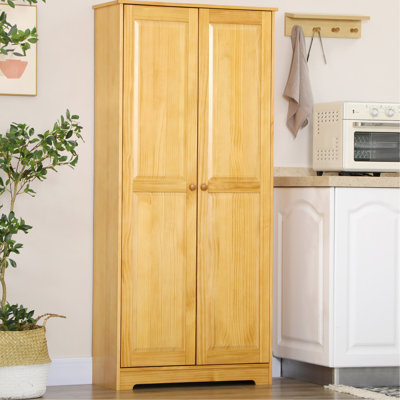Garde-manger brun, armoire en bois de pin de 67 po avec portes et tablettes réglables, rafraîchissement de salle à manger à fermeture en douceur, armoire de cuisine, ornement
