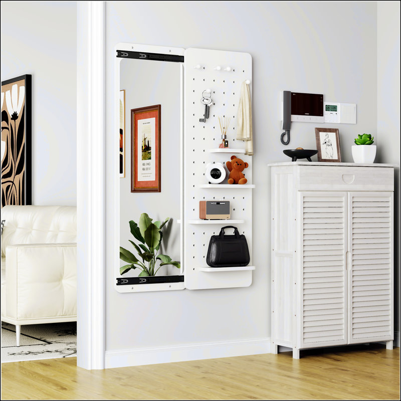 Miroir mural pleine grandeur avec tablette et crochet, conception polyvalente et peu encombrante pour la chambre à coucher, le salon et l'entrée