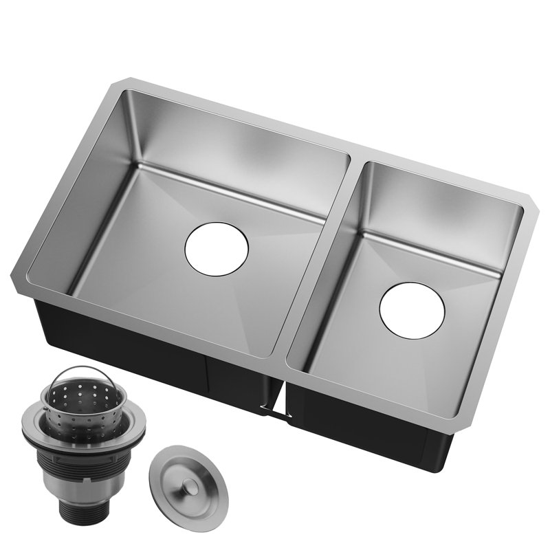 Évier de cuisine en acier inoxydable encastrable 2 bols, 30 po x 18 po, Acier Inoxydable