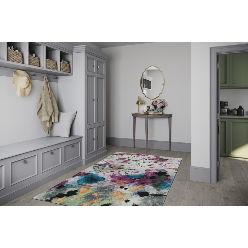 Tapis tissé multicolore à thème peint, Rectangle 3 pi 9,81 po x 6 pi 6,74 po