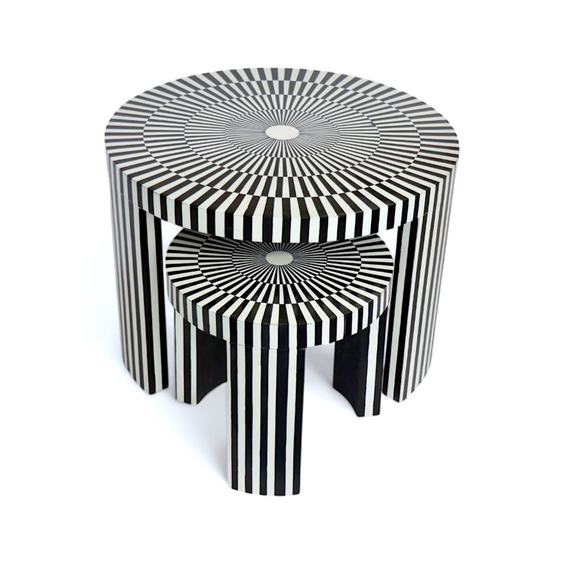 Striped Pattern Bone Inlay Nesting Coffee Table