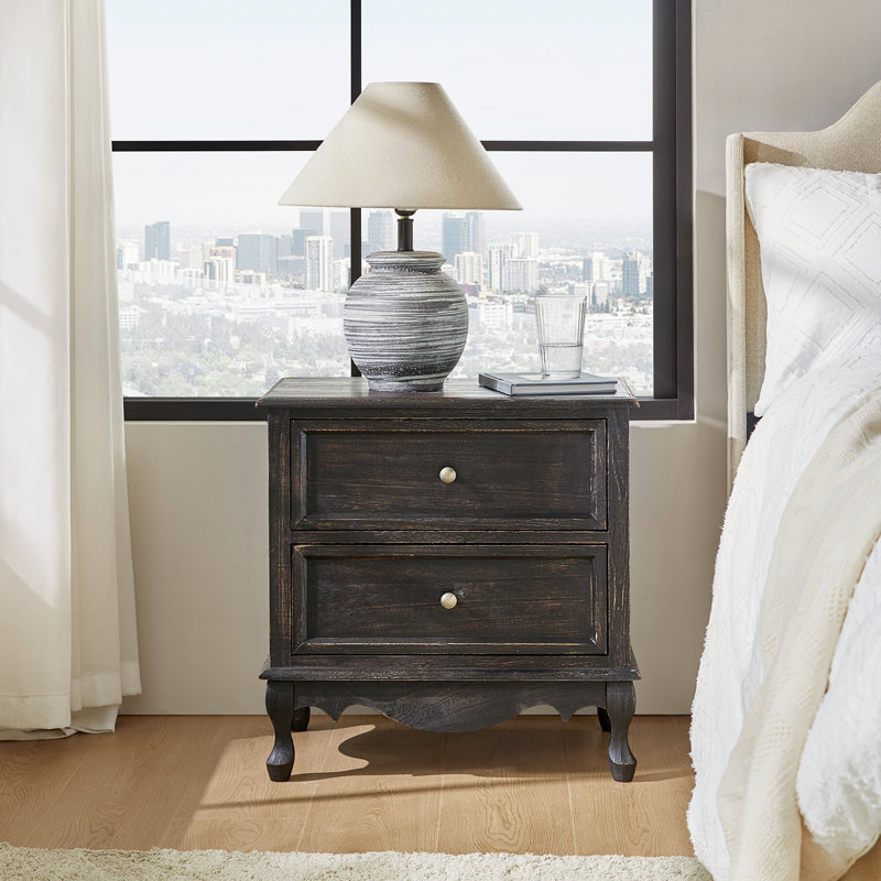 Hippe 61cm W Transitional Wood Bedside Table with Charging Station and Cord Management, Charcoal