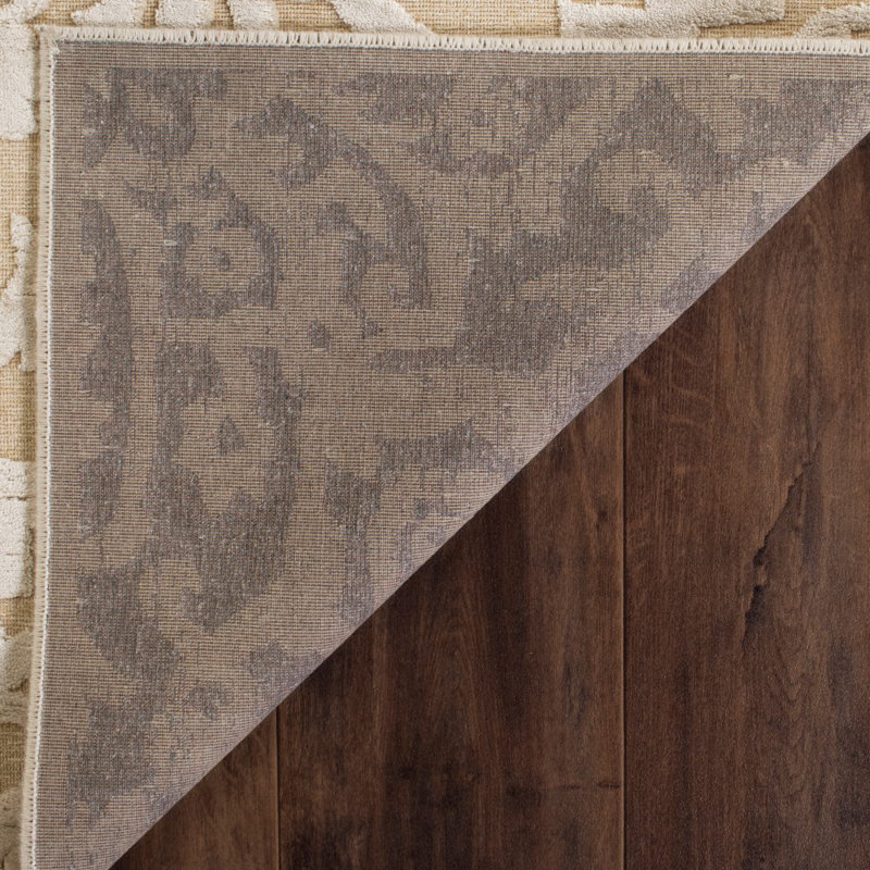 Stone and Beige Floral Viscose Area Rug 4' x 5'7"