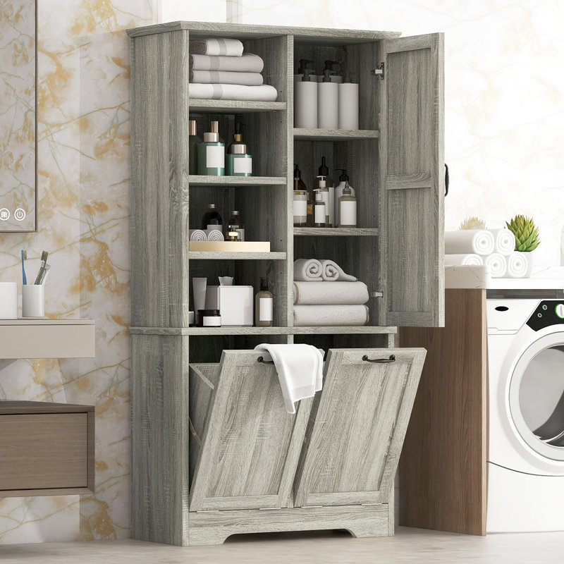 Armoire de rangement de salle de bain avec portes et tiroirs, Chêne