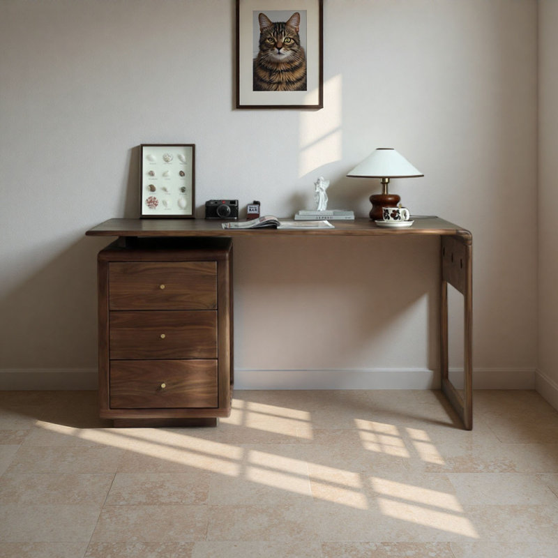 Bureau en noyer massif avec rangement, H 29,5 po x l 47,2 po x P 27,6 po