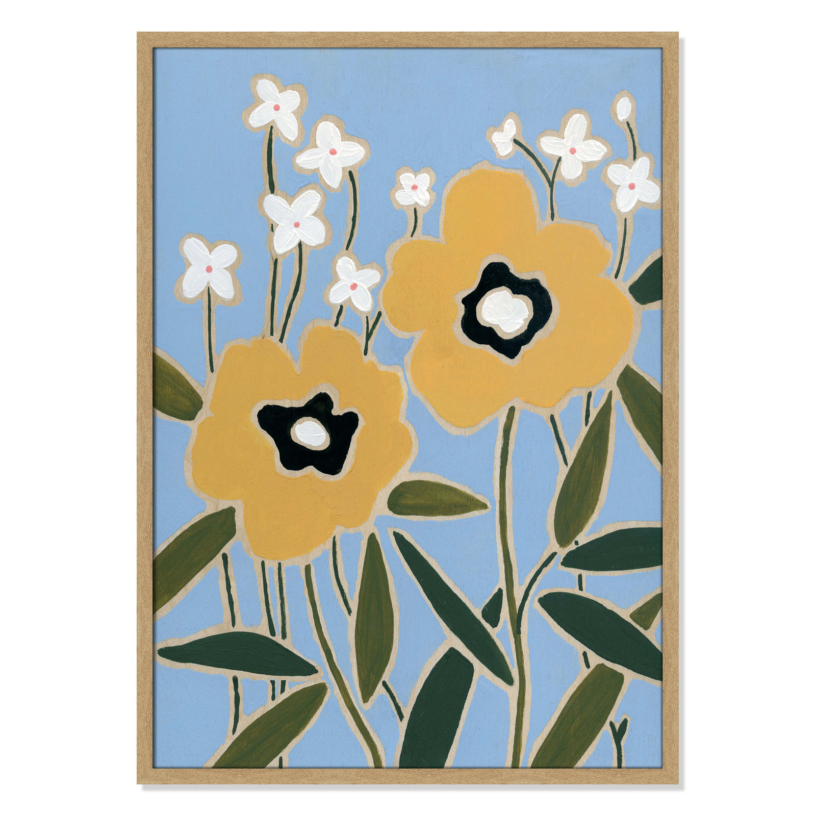 Maura "Woodblock Floral II" Print, 35.5" H x 25.5" W x 1.25" D, Natural Framed