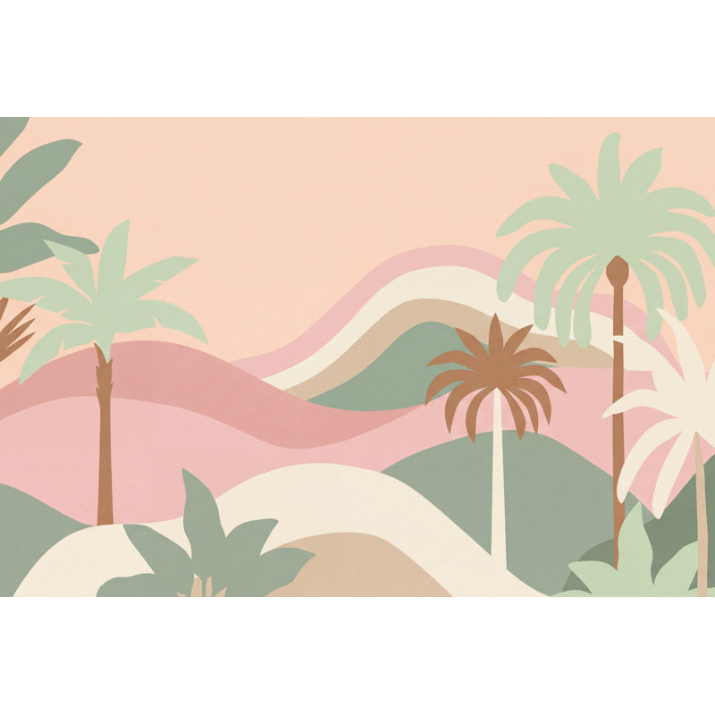 Papier peint pastel tropical avec palmiers superposés, 160 po x 108 po, Peler et coller