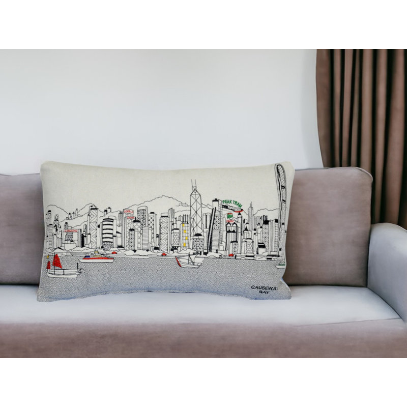 Coussin lombaire 25 po White Fort Worth, Blanc / gris / rouge