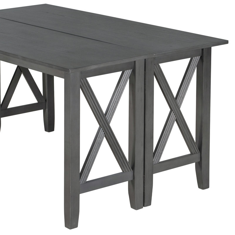 Ensemble de salle à manger de 6 pièces en bois massif Trexm avec 4 chaises et banc pour la salle à manger