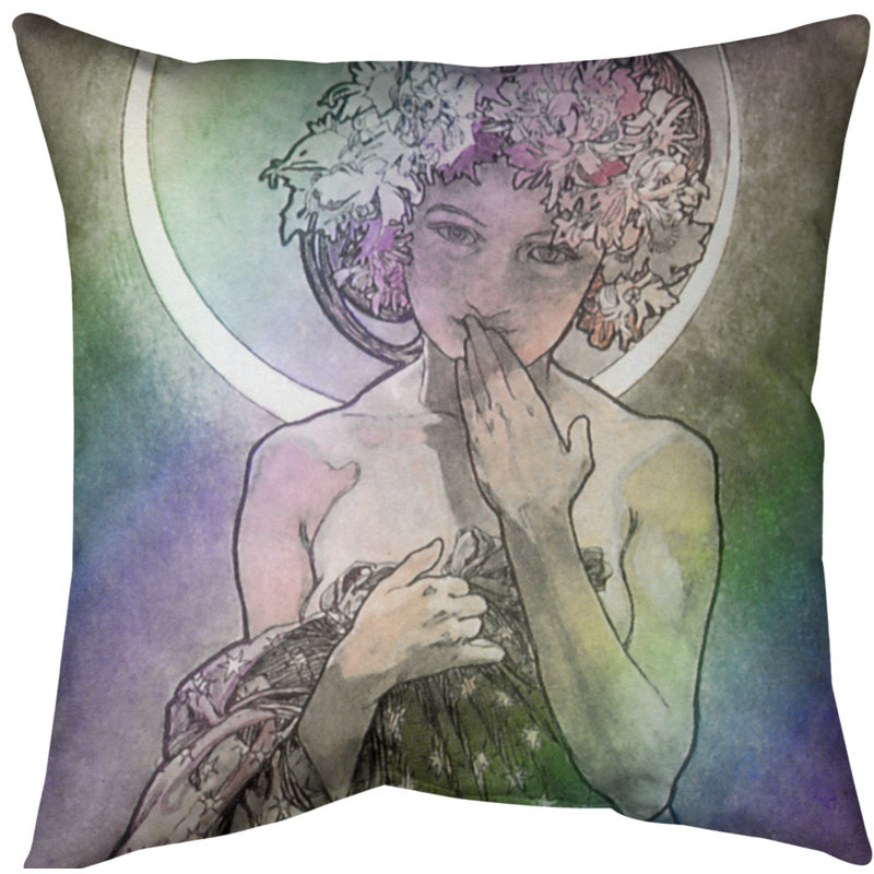 Alphonse Mucha Reversible Pillow Cover, 14" x 14", Rainbow, Spun Polyester