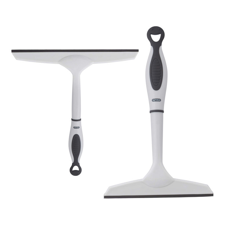 Superio Rubber Squeegee, 2 Pack, Streak Free All Purpose Window Squeegee, Comfort Grip Handle and Hanging Hook (Grey, 6 Inch- 10 Inch Set)