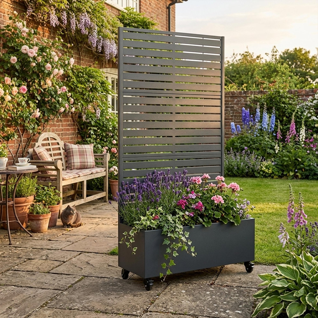 Metal Indoor/Outdoor Privacy Screen with Plant Pot - Slats - Image 3