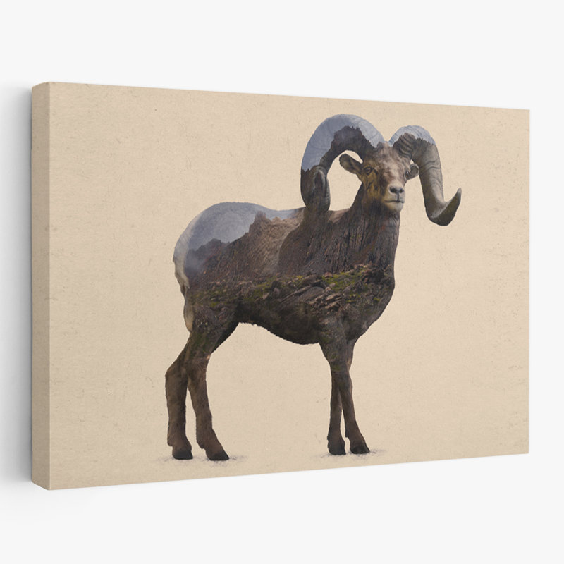 Rocky Mountain Bighorn - Art contemporain de moutons animaux, H 24 po x l 36 po
