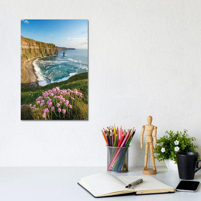 Thrift On The Cliffs Of Moher I by Gareth McCormack - Wrapped Canvas Print