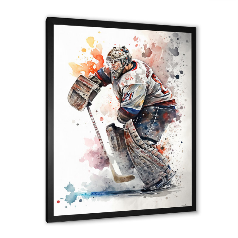 Hockey sur gazon sur glace pendant le match II - Impression sur toile, Cadre photo noir, H 32 po x l 16 po x P 1 po