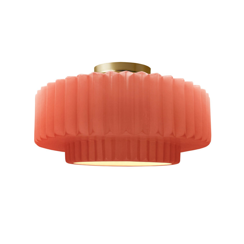 Plafonnier semi-encastré en céramique Radiance, H 7,25 po x l 14,5 po x P 14,5 po, Rosé brillant, Laiton brossé
