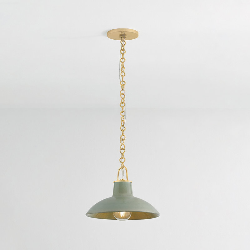 POTTERSVILLE Pendant, Brass, Teal, 10" H x 12.5" W x 12.5" D