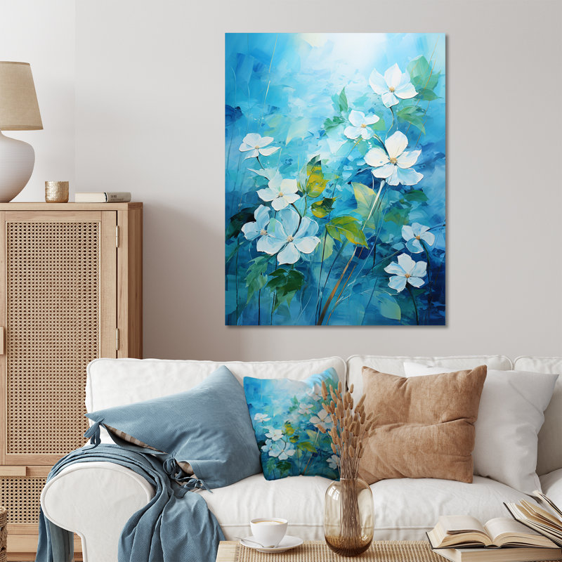 «Blue and White Tropical Plants Mirage 2 - Jungle», art mural en métal, H 40 po x l 30 po x P 1,5 po